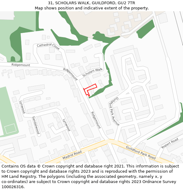 31, SCHOLARS WALK, GUILDFORD, GU2 7TR: Location map and indicative extent of plot