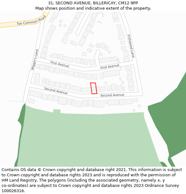 31, SECOND AVENUE, BILLERICAY, CM12 9PP: Location map and indicative extent of plot