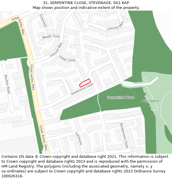 31, SERPENTINE CLOSE, STEVENAGE, SG1 6AP: Location map and indicative extent of plot