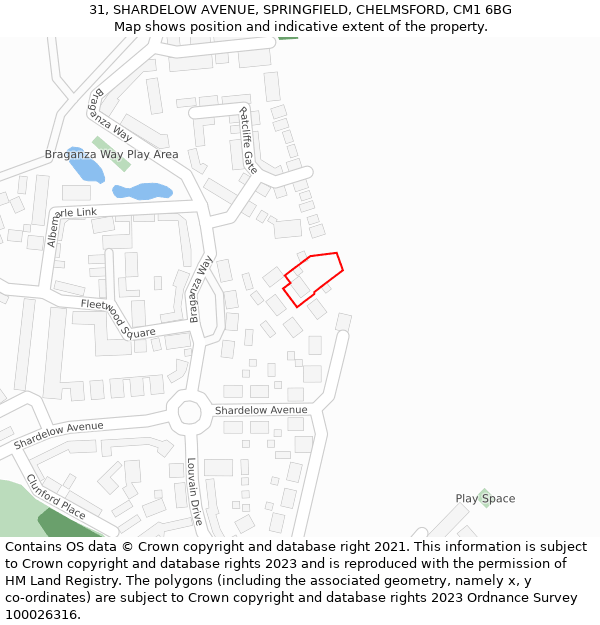 31, SHARDELOW AVENUE, SPRINGFIELD, CHELMSFORD, CM1 6BG: Location map and indicative extent of plot