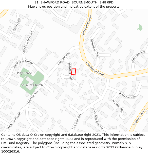 31, SHAWFORD ROAD, BOURNEMOUTH, BH8 0PD: Location map and indicative extent of plot