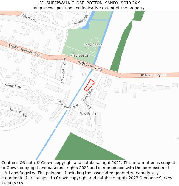 31, SHEEPWALK CLOSE, POTTON, SANDY, SG19 2XX: Location map and indicative extent of plot