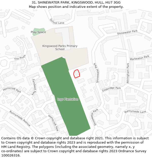 31, SHINEWATER PARK, KINGSWOOD, HULL, HU7 3GG: Location map and indicative extent of plot