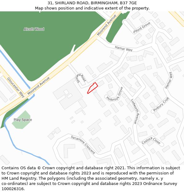 31, SHIRLAND ROAD, BIRMINGHAM, B37 7GE: Location map and indicative extent of plot