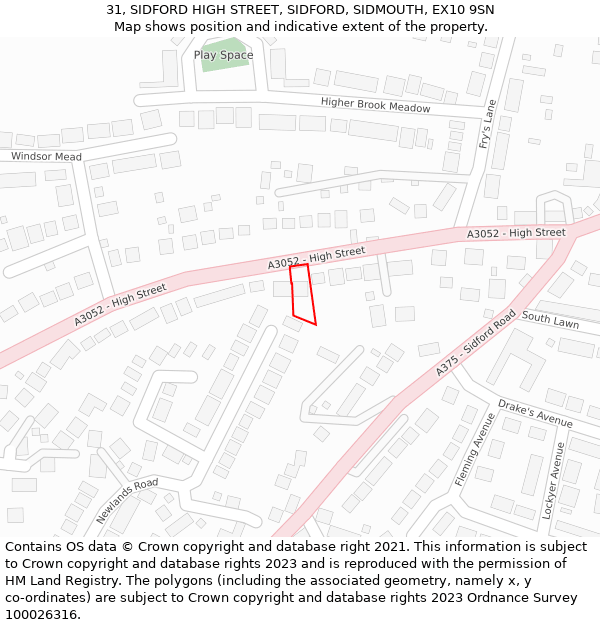 31, SIDFORD HIGH STREET, SIDFORD, SIDMOUTH, EX10 9SN: Location map and indicative extent of plot