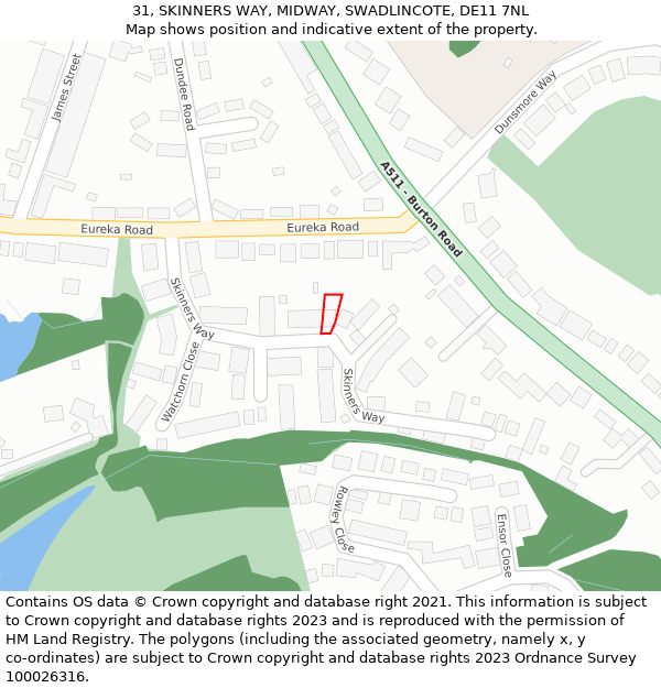 31, SKINNERS WAY, MIDWAY, SWADLINCOTE, DE11 7NL: Location map and indicative extent of plot