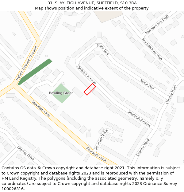 31, SLAYLEIGH AVENUE, SHEFFIELD, S10 3RA: Location map and indicative extent of plot