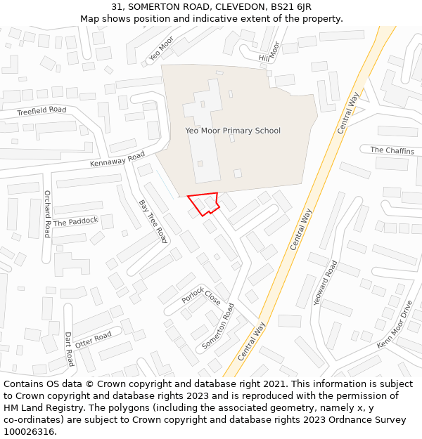 31, SOMERTON ROAD, CLEVEDON, BS21 6JR: Location map and indicative extent of plot