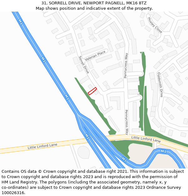 31, SORRELL DRIVE, NEWPORT PAGNELL, MK16 8TZ: Location map and indicative extent of plot