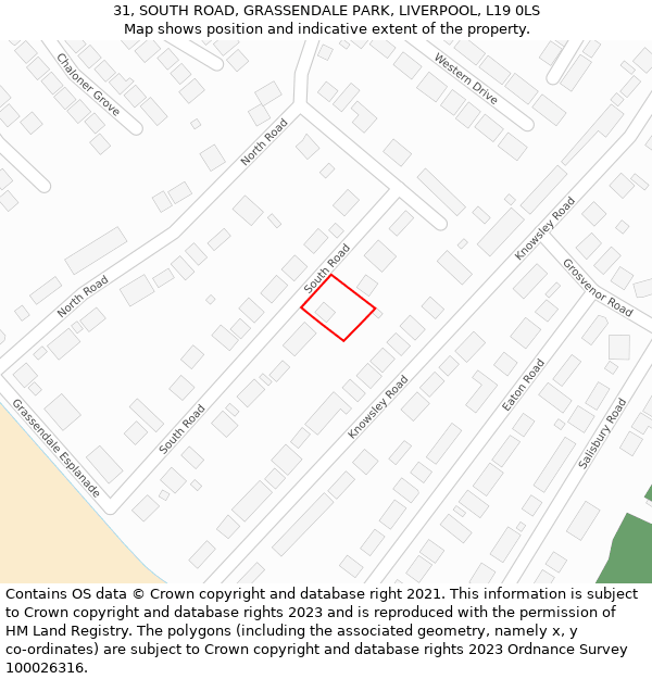 31, SOUTH ROAD, GRASSENDALE PARK, LIVERPOOL, L19 0LS: Location map and indicative extent of plot