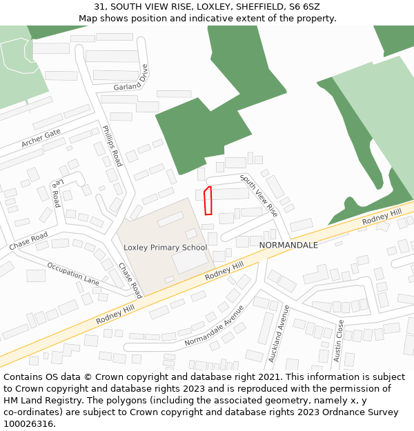 31, SOUTH VIEW RISE, LOXLEY, SHEFFIELD, S6 6SZ: Location map and indicative extent of plot