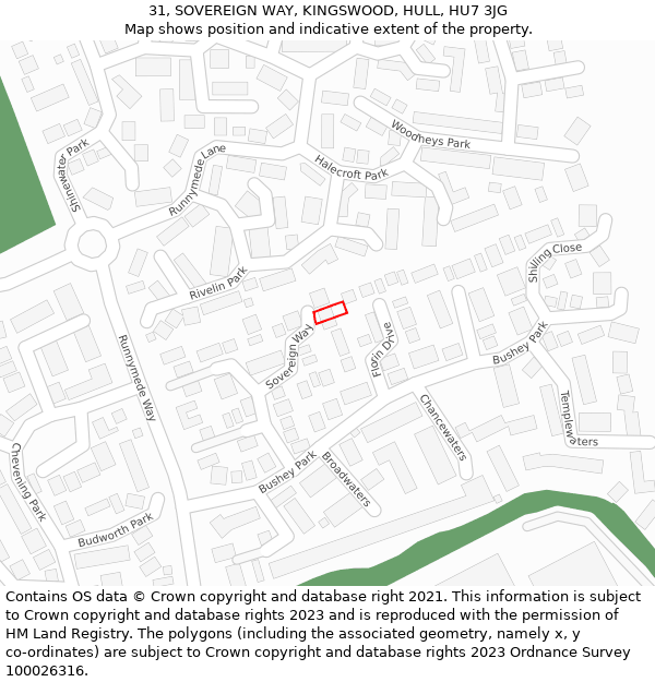 31, SOVEREIGN WAY, KINGSWOOD, HULL, HU7 3JG: Location map and indicative extent of plot