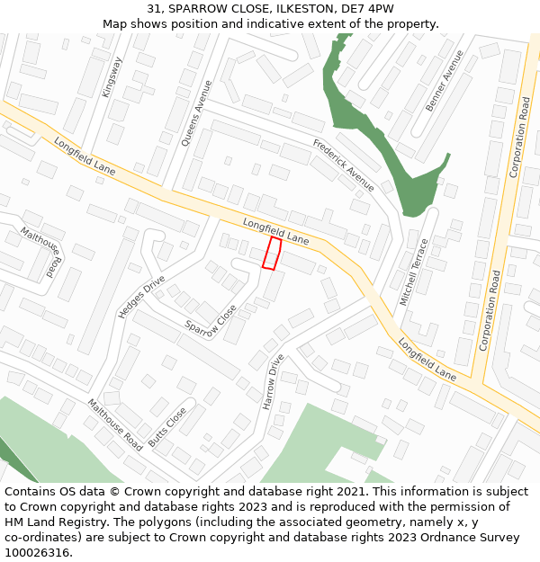 31, SPARROW CLOSE, ILKESTON, DE7 4PW: Location map and indicative extent of plot