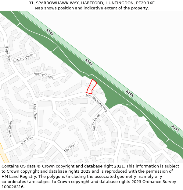 31, SPARROWHAWK WAY, HARTFORD, HUNTINGDON, PE29 1XE: Location map and indicative extent of plot