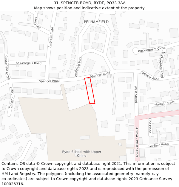 31, SPENCER ROAD, RYDE, PO33 3AA: Location map and indicative extent of plot