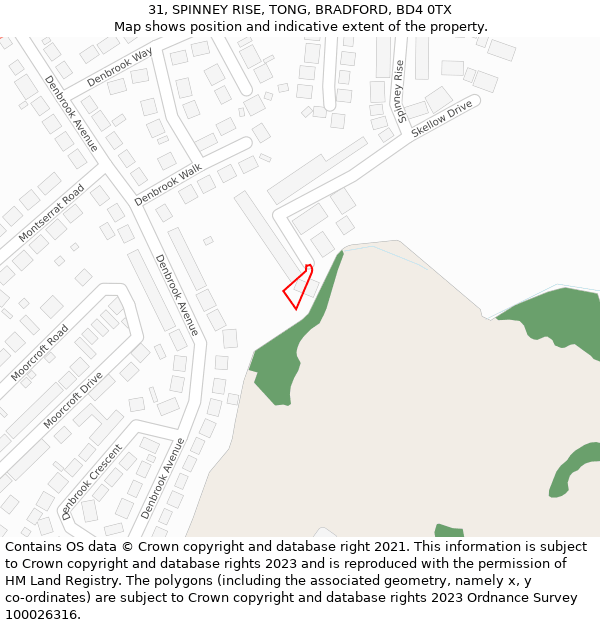 31, SPINNEY RISE, TONG, BRADFORD, BD4 0TX: Location map and indicative extent of plot