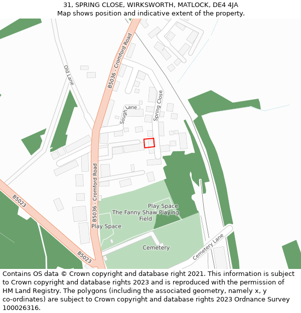 31, SPRING CLOSE, WIRKSWORTH, MATLOCK, DE4 4JA: Location map and indicative extent of plot