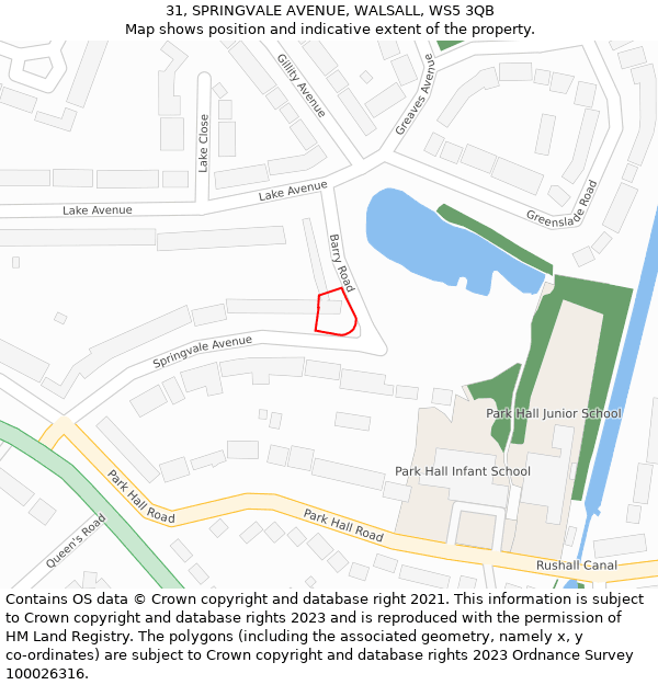 31, SPRINGVALE AVENUE, WALSALL, WS5 3QB: Location map and indicative extent of plot