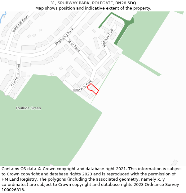31, SPURWAY PARK, POLEGATE, BN26 5DQ: Location map and indicative extent of plot