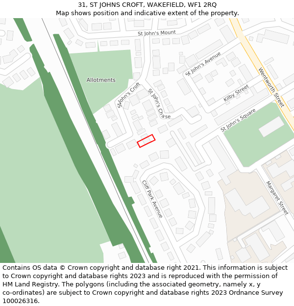 31, ST JOHNS CROFT, WAKEFIELD, WF1 2RQ: Location map and indicative extent of plot