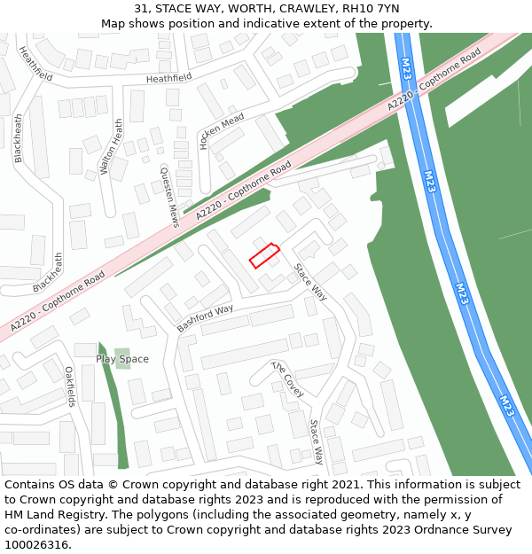 31, STACE WAY, WORTH, CRAWLEY, RH10 7YN: Location map and indicative extent of plot