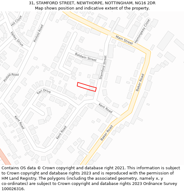 31, STAMFORD STREET, NEWTHORPE, NOTTINGHAM, NG16 2DR: Location map and indicative extent of plot