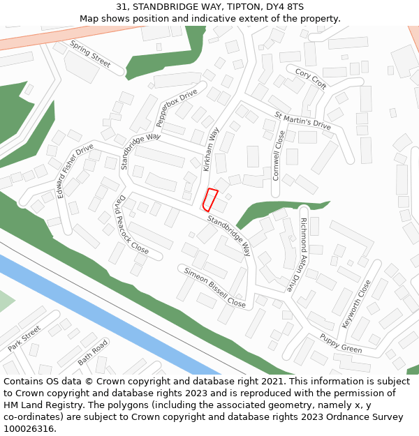 31, STANDBRIDGE WAY, TIPTON, DY4 8TS: Location map and indicative extent of plot