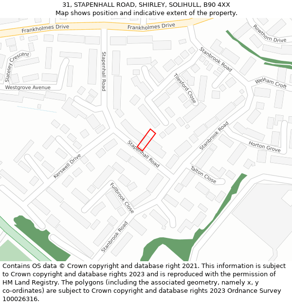 31, STAPENHALL ROAD, SHIRLEY, SOLIHULL, B90 4XX: Location map and indicative extent of plot