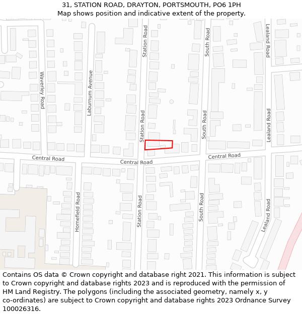 31, STATION ROAD, DRAYTON, PORTSMOUTH, PO6 1PH: Location map and indicative extent of plot