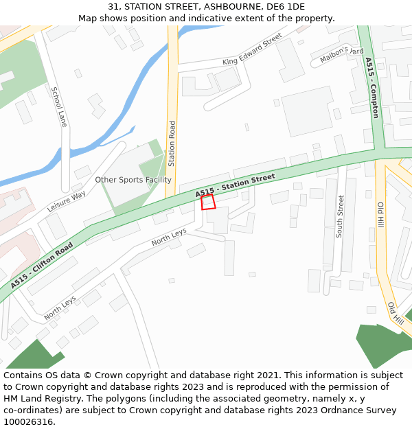 31, STATION STREET, ASHBOURNE, DE6 1DE: Location map and indicative extent of plot