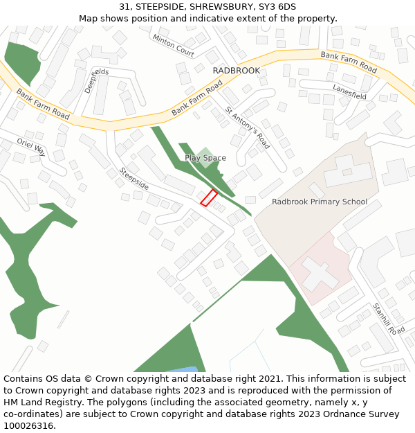 31, STEEPSIDE, SHREWSBURY, SY3 6DS: Location map and indicative extent of plot