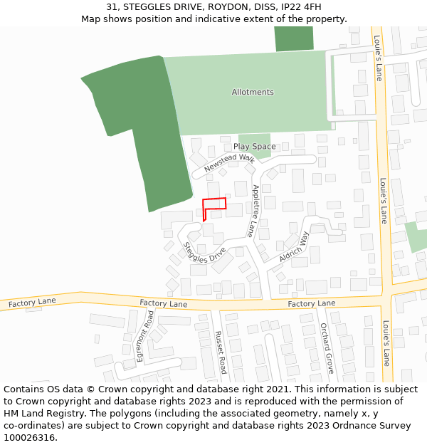 31, STEGGLES DRIVE, ROYDON, DISS, IP22 4FH: Location map and indicative extent of plot