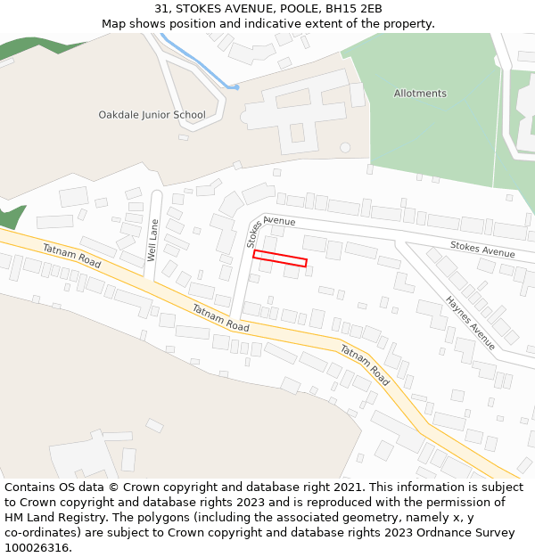 31, STOKES AVENUE, POOLE, BH15 2EB: Location map and indicative extent of plot
