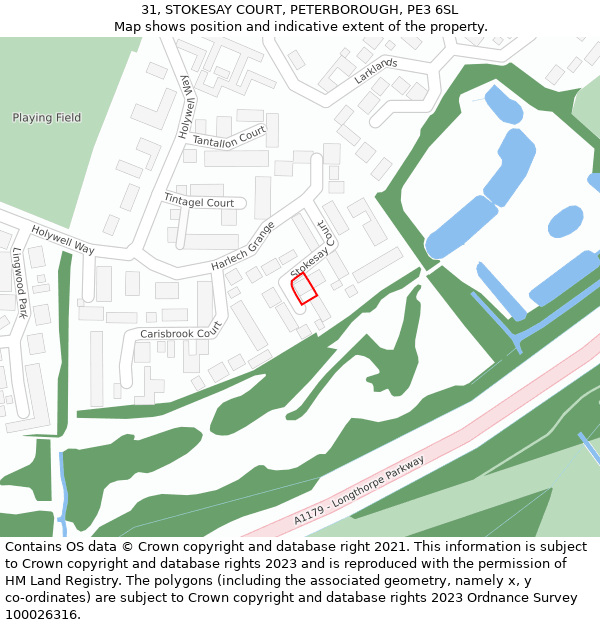 31, STOKESAY COURT, PETERBOROUGH, PE3 6SL: Location map and indicative extent of plot