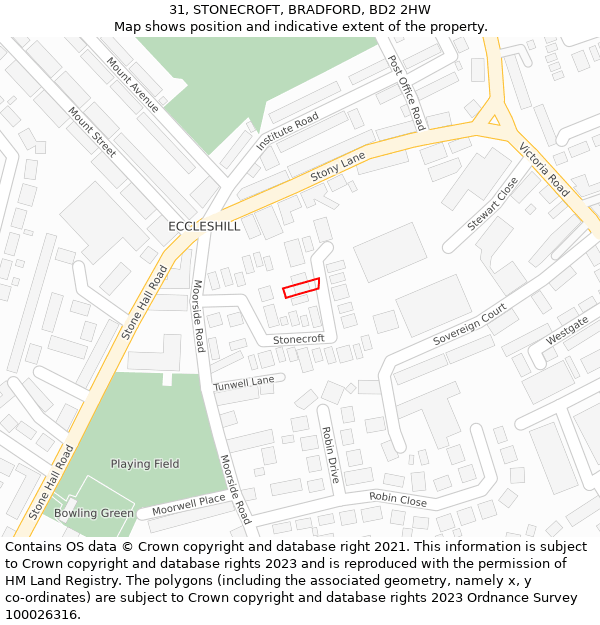 31, STONECROFT, BRADFORD, BD2 2HW: Location map and indicative extent of plot