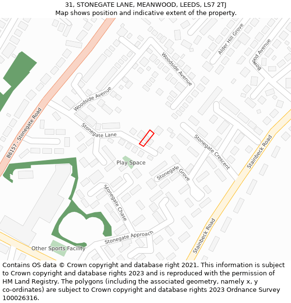 31, STONEGATE LANE, MEANWOOD, LEEDS, LS7 2TJ: Location map and indicative extent of plot