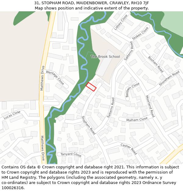 31, STOPHAM ROAD, MAIDENBOWER, CRAWLEY, RH10 7JF: Location map and indicative extent of plot