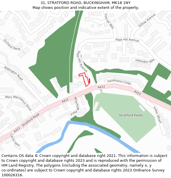 31, STRATFORD ROAD, BUCKINGHAM, MK18 1NY: Location map and indicative extent of plot