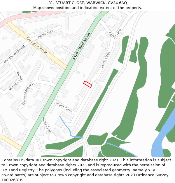 31, STUART CLOSE, WARWICK, CV34 6AQ: Location map and indicative extent of plot