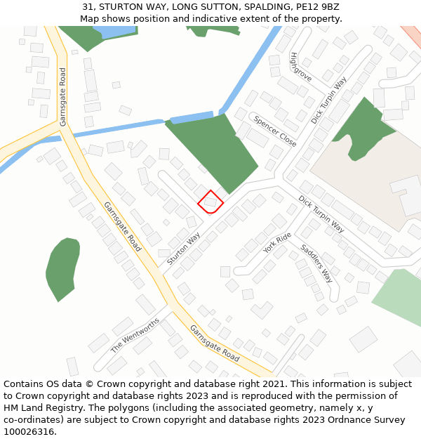 31, STURTON WAY, LONG SUTTON, SPALDING, PE12 9BZ: Location map and indicative extent of plot