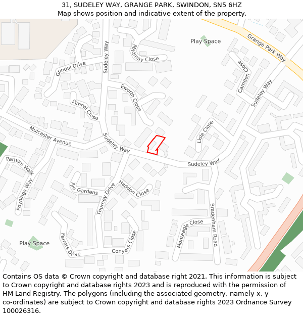 31, SUDELEY WAY, GRANGE PARK, SWINDON, SN5 6HZ: Location map and indicative extent of plot