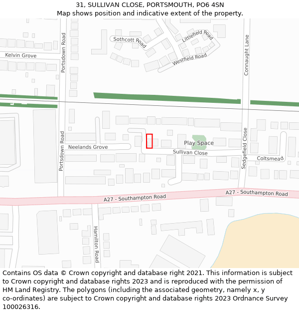 31, SULLIVAN CLOSE, PORTSMOUTH, PO6 4SN: Location map and indicative extent of plot