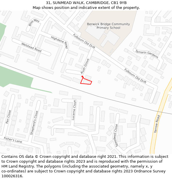 31, SUNMEAD WALK, CAMBRIDGE, CB1 9YB: Location map and indicative extent of plot