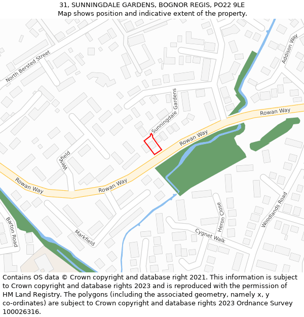 31, SUNNINGDALE GARDENS, BOGNOR REGIS, PO22 9LE: Location map and indicative extent of plot