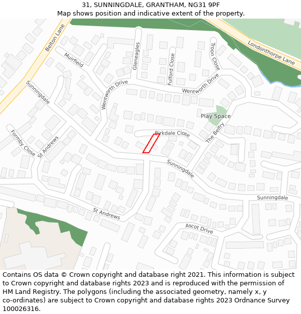 31, SUNNINGDALE, GRANTHAM, NG31 9PF: Location map and indicative extent of plot