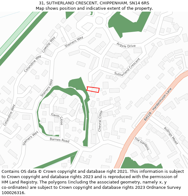 31, SUTHERLAND CRESCENT, CHIPPENHAM, SN14 6RS: Location map and indicative extent of plot