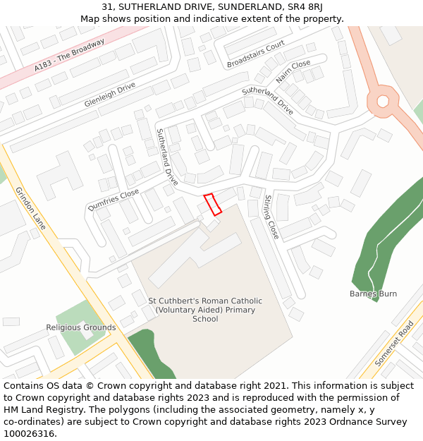 31, SUTHERLAND DRIVE, SUNDERLAND, SR4 8RJ: Location map and indicative extent of plot