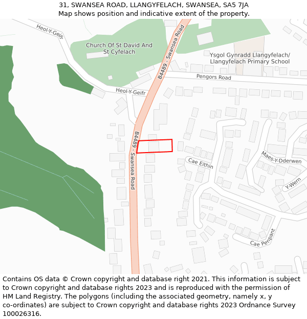 31, SWANSEA ROAD, LLANGYFELACH, SWANSEA, SA5 7JA: Location map and indicative extent of plot