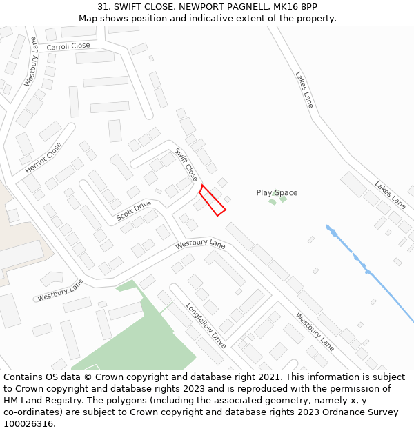 31, SWIFT CLOSE, NEWPORT PAGNELL, MK16 8PP: Location map and indicative extent of plot