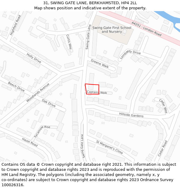 31, SWING GATE LANE, BERKHAMSTED, HP4 2LL: Location map and indicative extent of plot